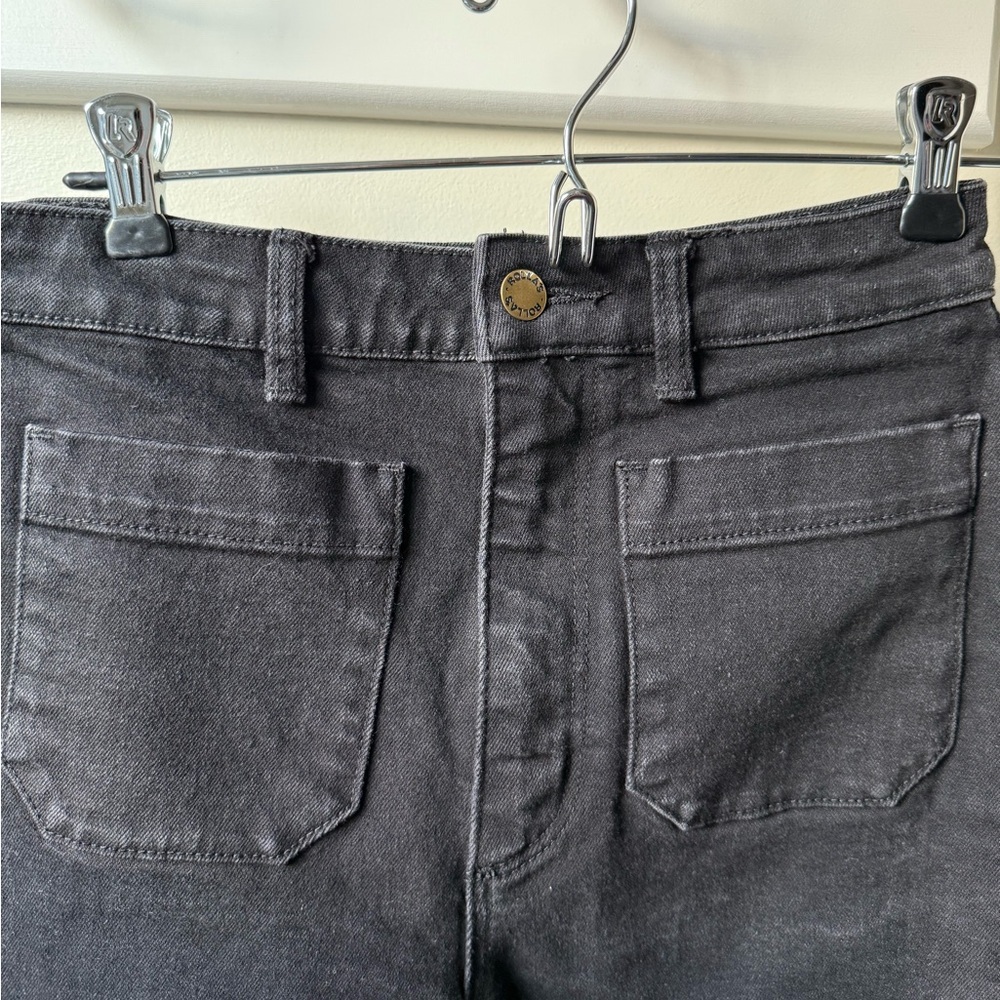 ROLLAS High Rise Wide Leg Patch Pocket Black Denim Jeans Baggy Retro Comfy 26 - Picture 3 of 11